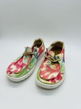 Hey Dude Tie-Dye Canvas Womens Wendy Casual Shoes - Pink, Green, Blue Tie Dye